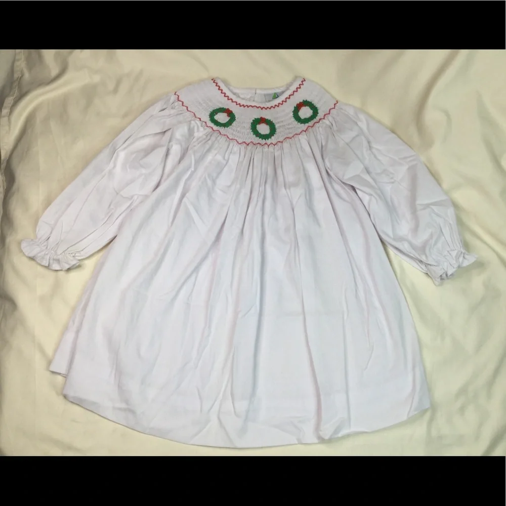 Fisch & Bry Christmas Wreath Smocked Dress 5